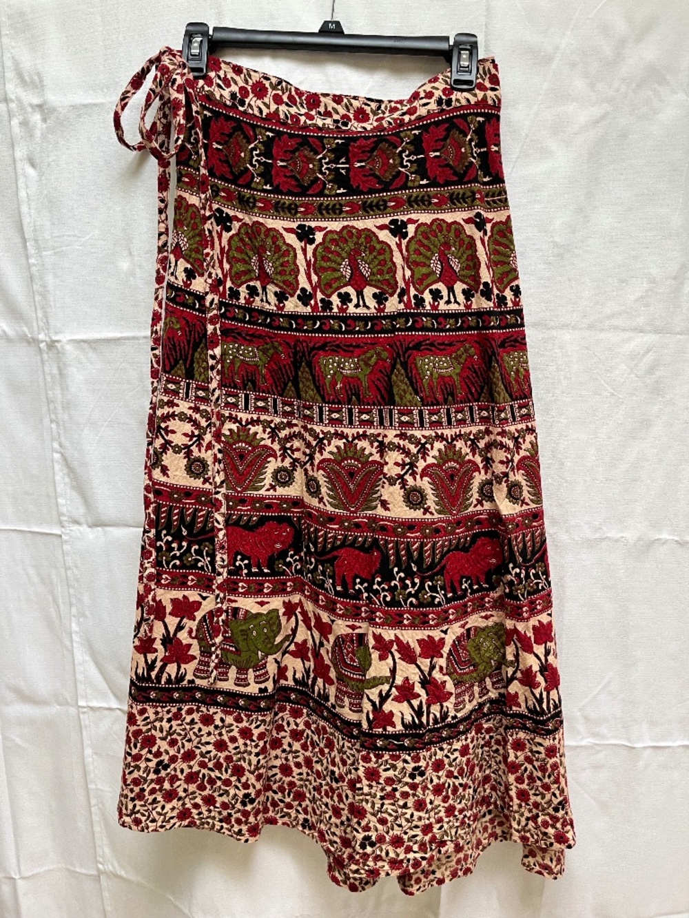Black, Red, Green & Beige Animal Patterned Midi A-line Wrap Skirt